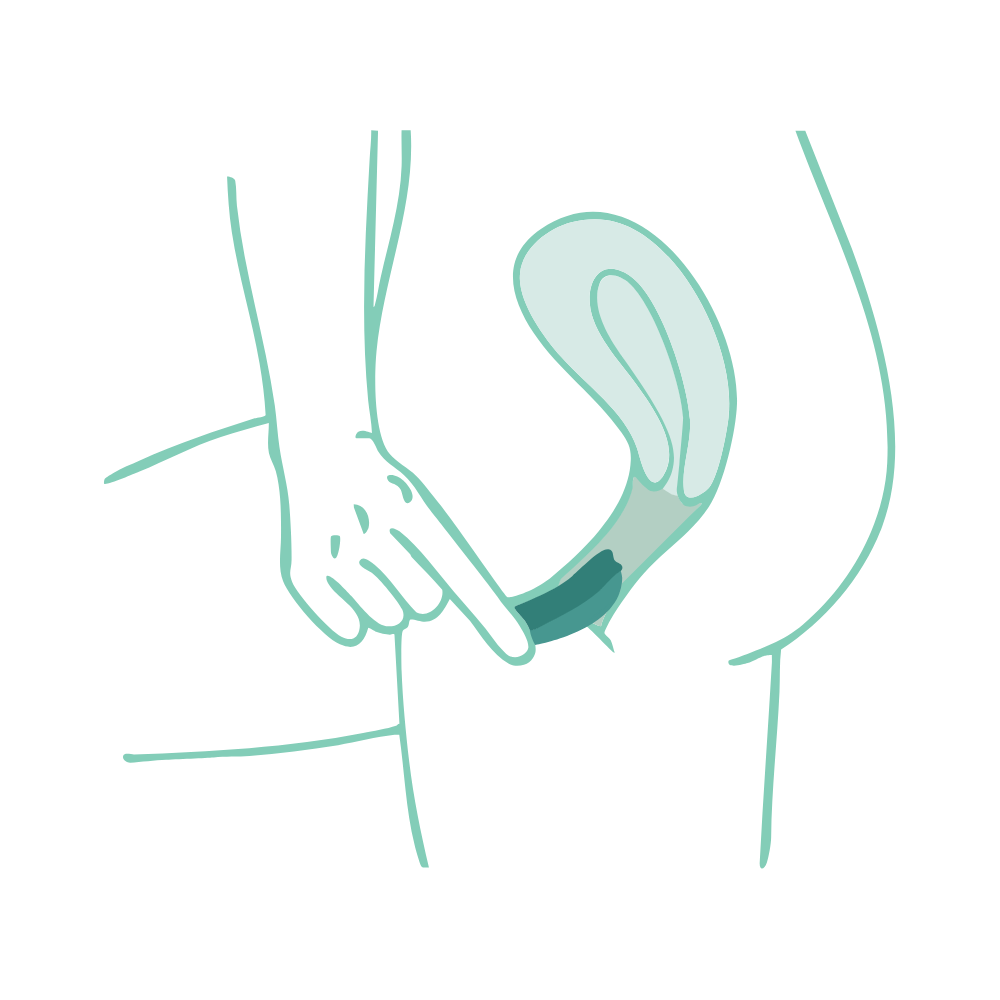 Illustration of a hand holding a small device with a green band, set against a white background.